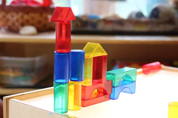 Plastic building blocks stacked